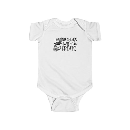Chubby Cheeks and Trick or Treats Infant Fine Jersey Bodysuit, Cute Chubby Baby First Halloween Onesie, Autumn Baby Shower Gift