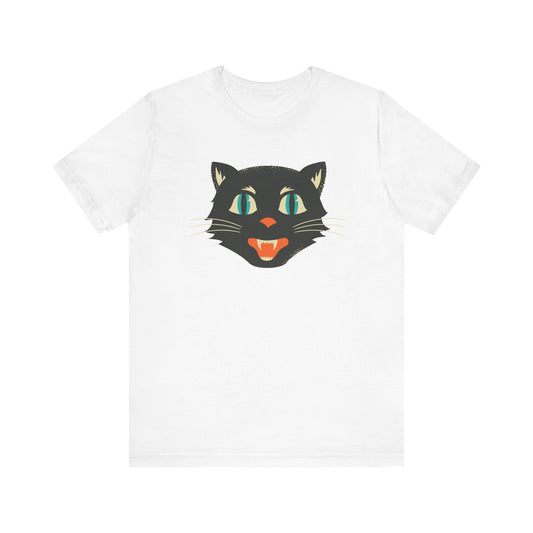 Vintage Cat Unisex Jersey Short Sleeve Tee, Retro Halloween T-Shirts for Women, Halloween Black Cat Shirt