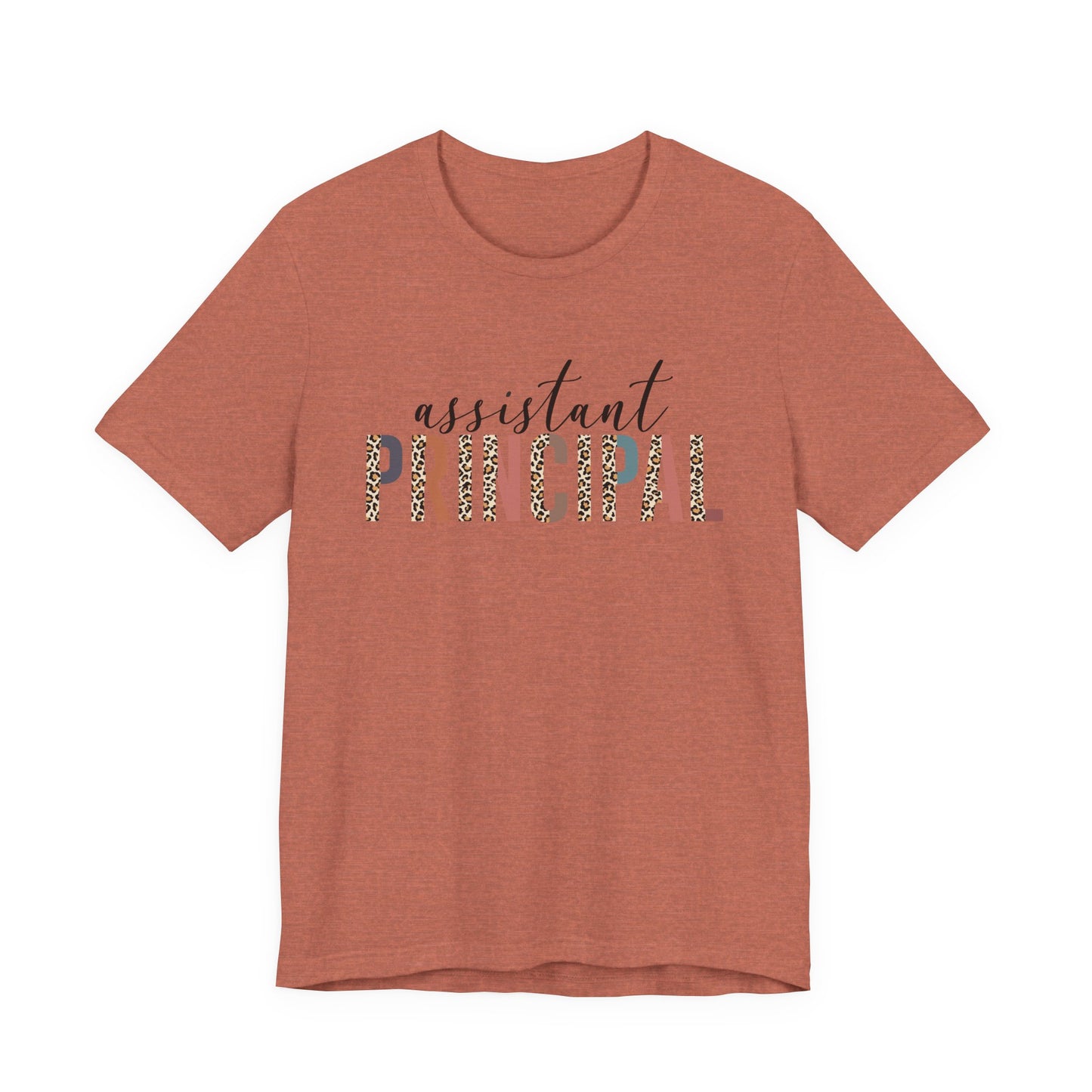 Assistant Principal Jersey Short Sleeve Tee, Leopard Print and Pastel Rainbow Design T-Shirt, School Principal Gifts, Back to School
