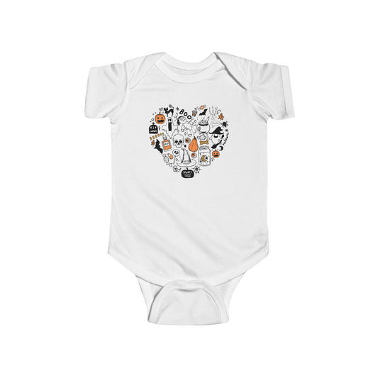 Halloween Heart Infant Fine Jersey Bodysuit, Boo Halloween Infant Onsie, Spooky Art Vibes Baby Onesie