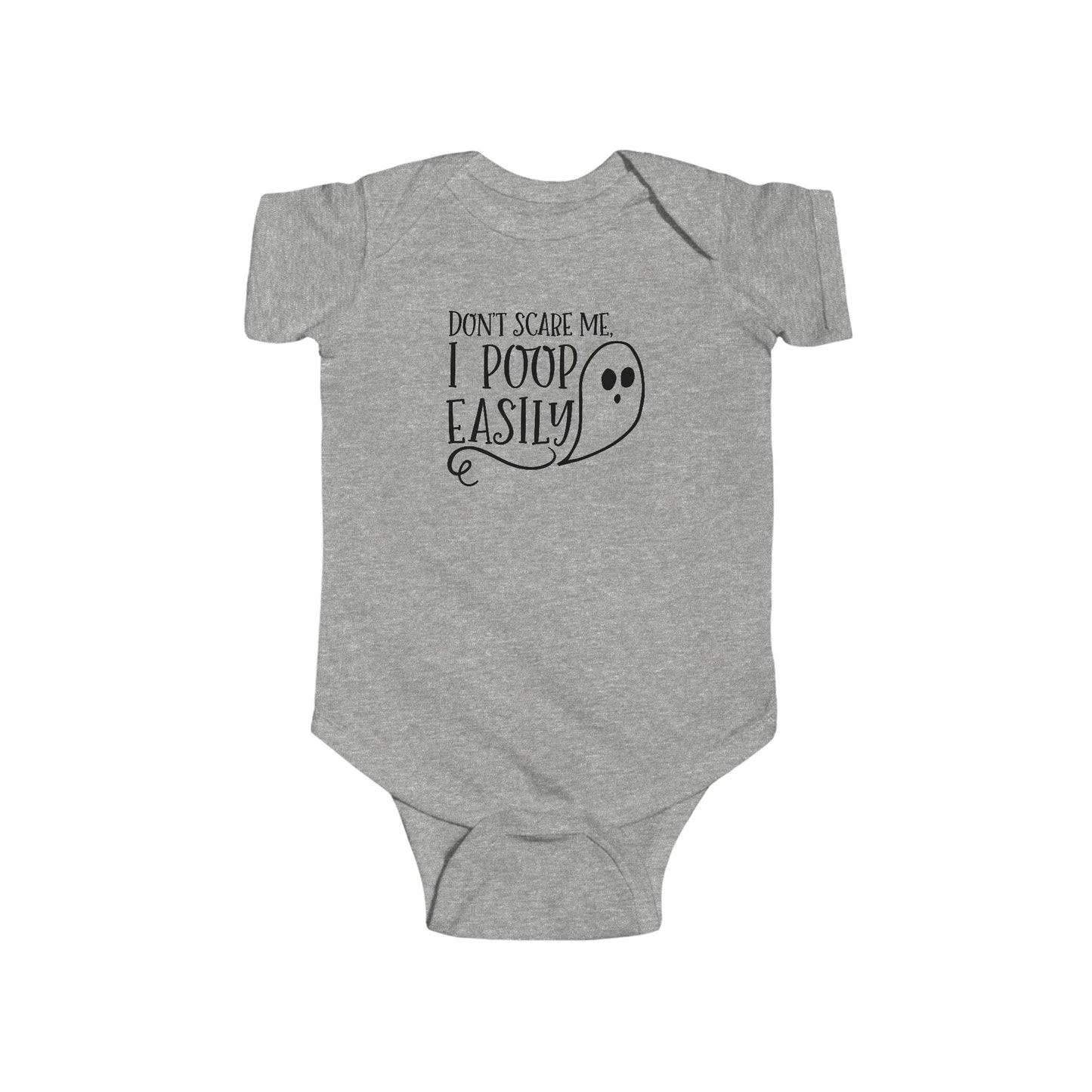 Don't Scare Me I Poop Easily Infant Fine Jersey Bodysuit, Funny Halloween Onesie, Cute Autumn Fall Baby Shower Gift