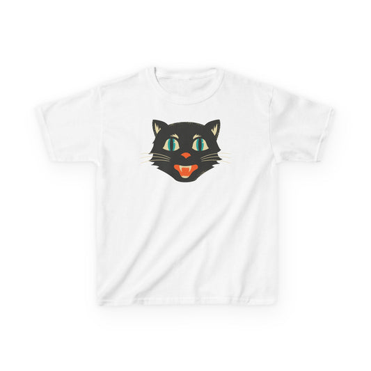 Kids Heavy Cotton Tee, Retro Halloween T-Shirts for kids, Halloween Black Cat Shirt