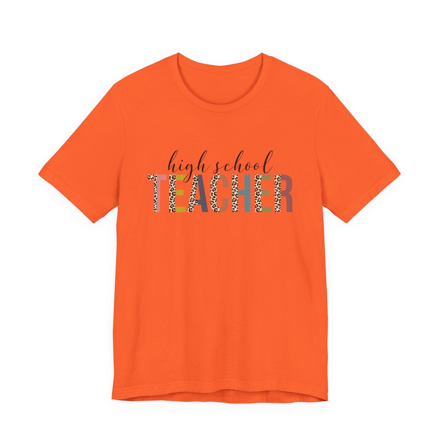 High School Teacher Jersey Short Sleeve Tee, Leopard Print and Pastel Rainbow Design T-Shirt, School Teacher Gifts, Back to School