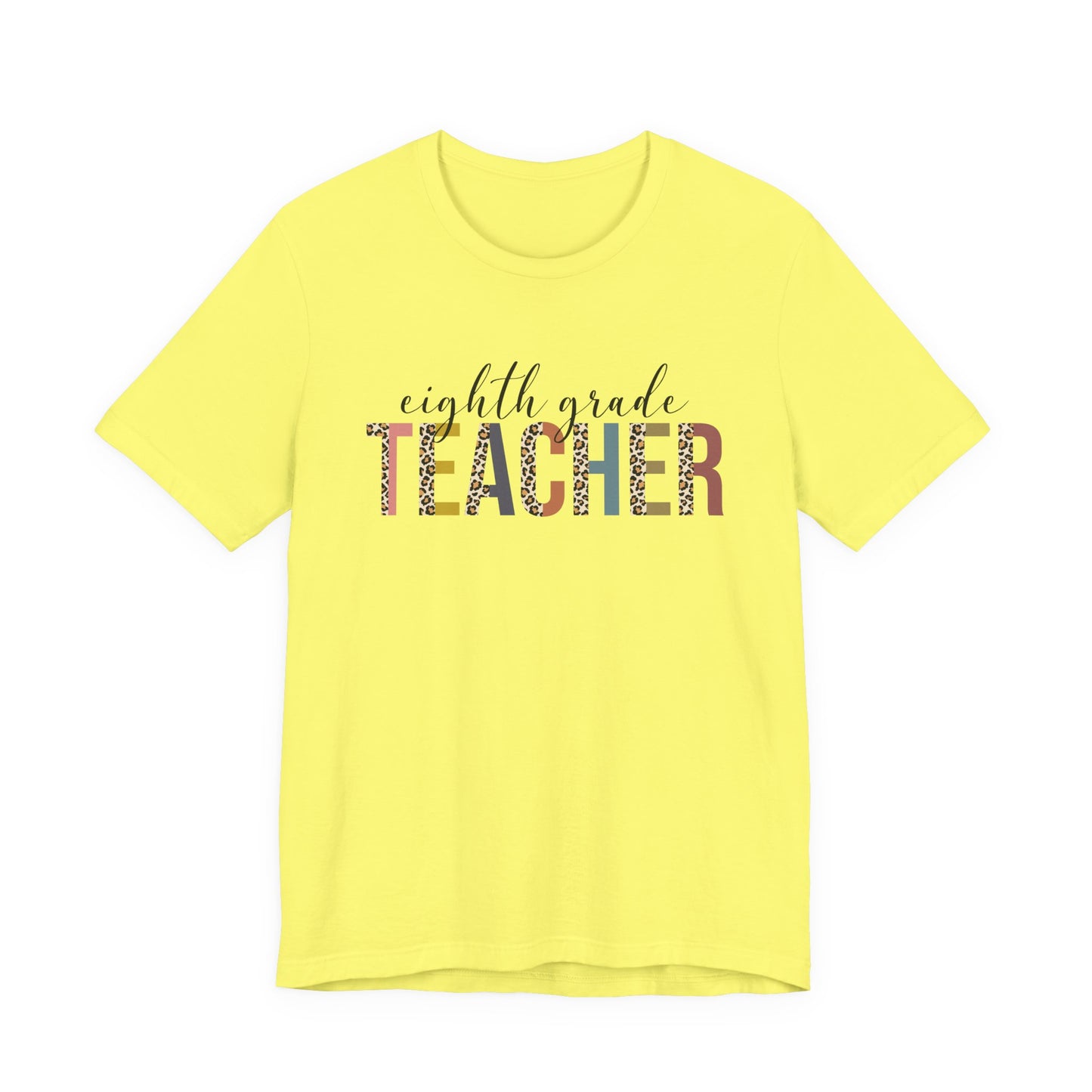 Eighth Grade Teacher Jersey Short Sleeve Tee, Leopard Print and Pastel Rainbow Design T-Shirt, School Teacher Gifts, Back to School