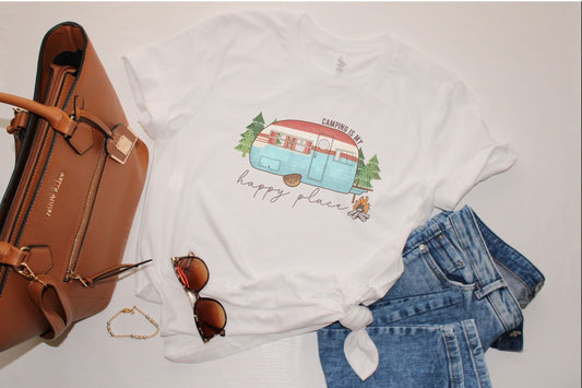 Camping is My Happy Place,Summer Vibes Tshirt,Summer Camp Shirt Vintage, T Shirt Men Vintage, T Shirts for Women Vintage, Hiking Trip, Retro