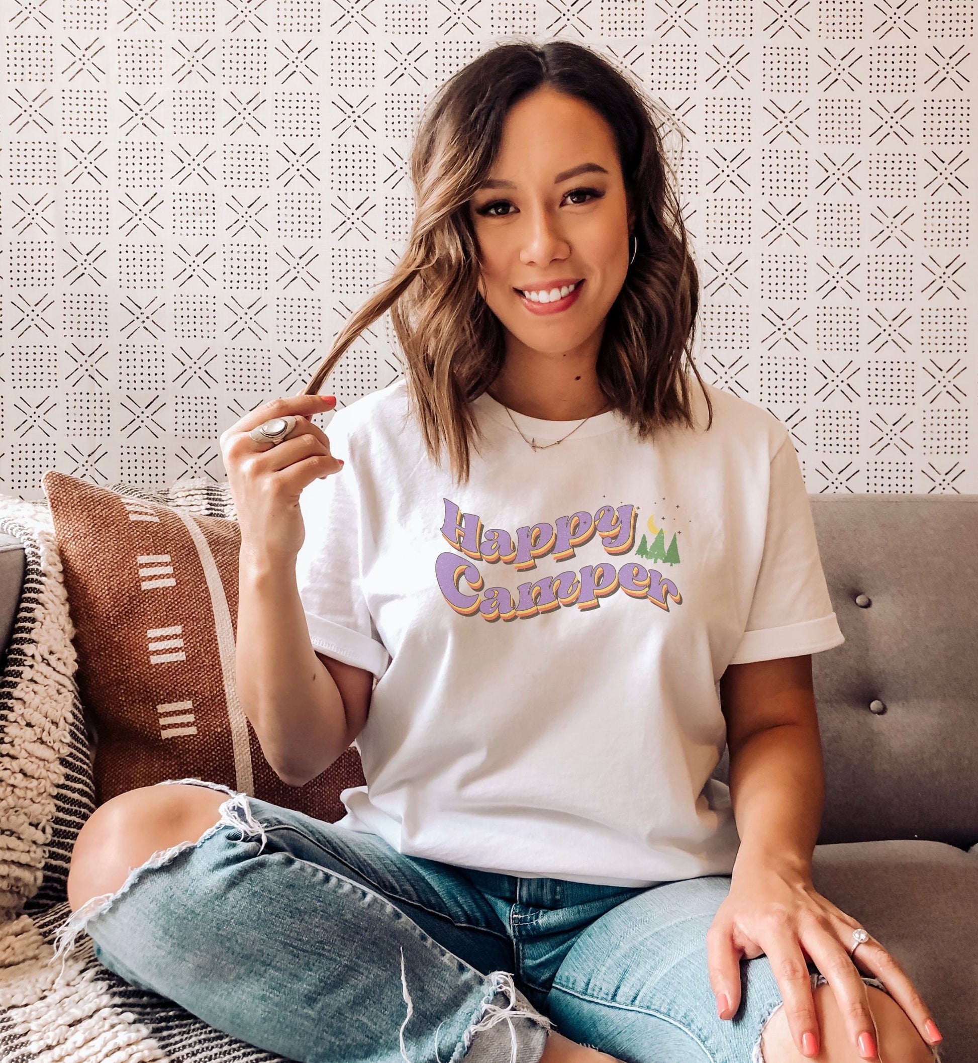 Happy Camper T-Shirt, Summer Vibes Tshirt, Summer Camp Shirt Vintage, T Shirt Men Vintage, T Shirts for Women Vintage, Hiking Trip, Retro