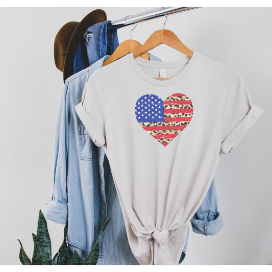 leopard print design with american flag, july 4th shirts, the american flag, july 4th t shirt, women's patriotic t-shirt, party shirt