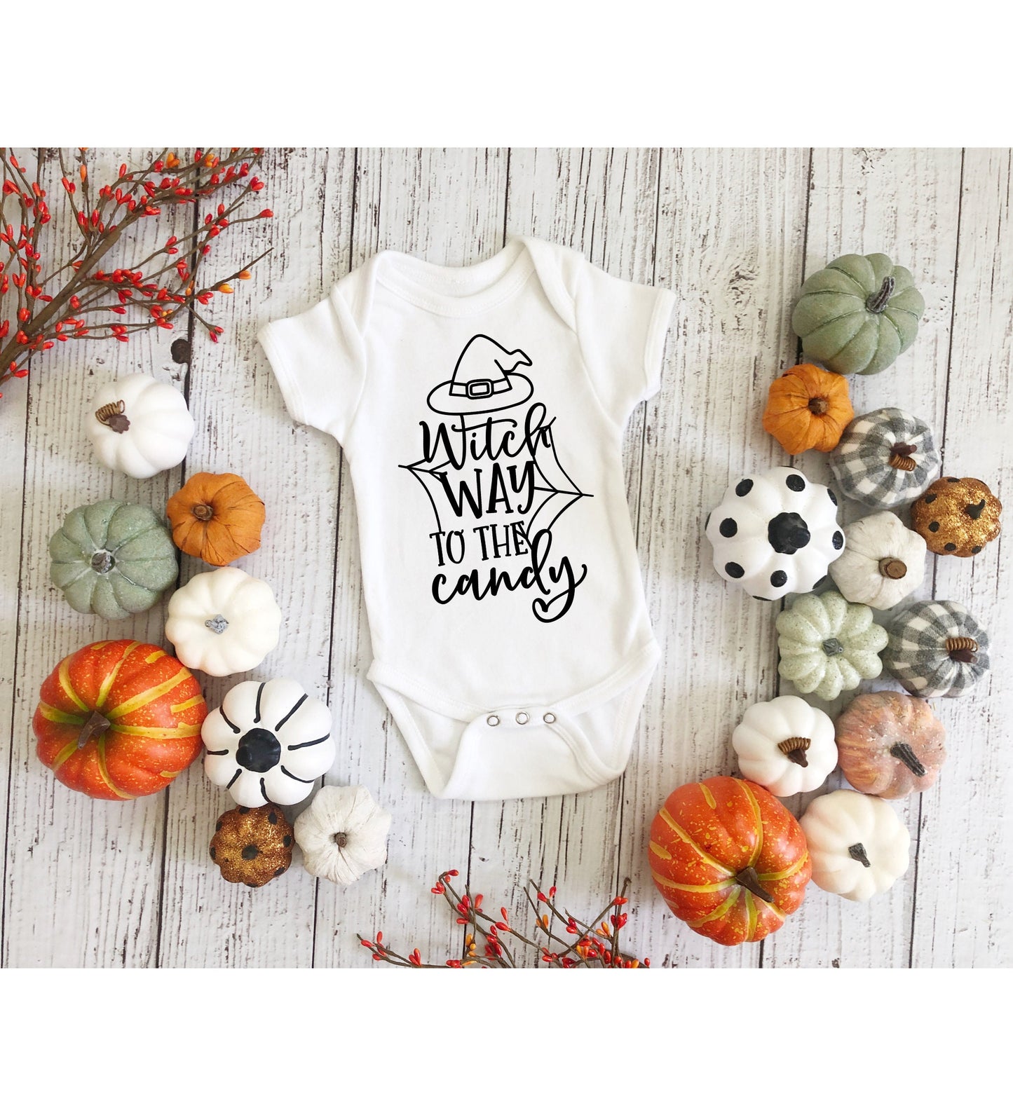 Witch Way to the Candy Infant Fine Jersey Bodysuit, Fall Autumn Halloween Onesie, Autumn Outfit for a Baby Witch, Spooky Scary Witch Tee