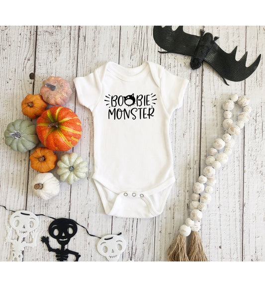 Boobie Monster Infant Fine Jersey Bodysuit, Funny and Cute Halloween Themed Baby Outfit, Autumn Baby Onesie Gift