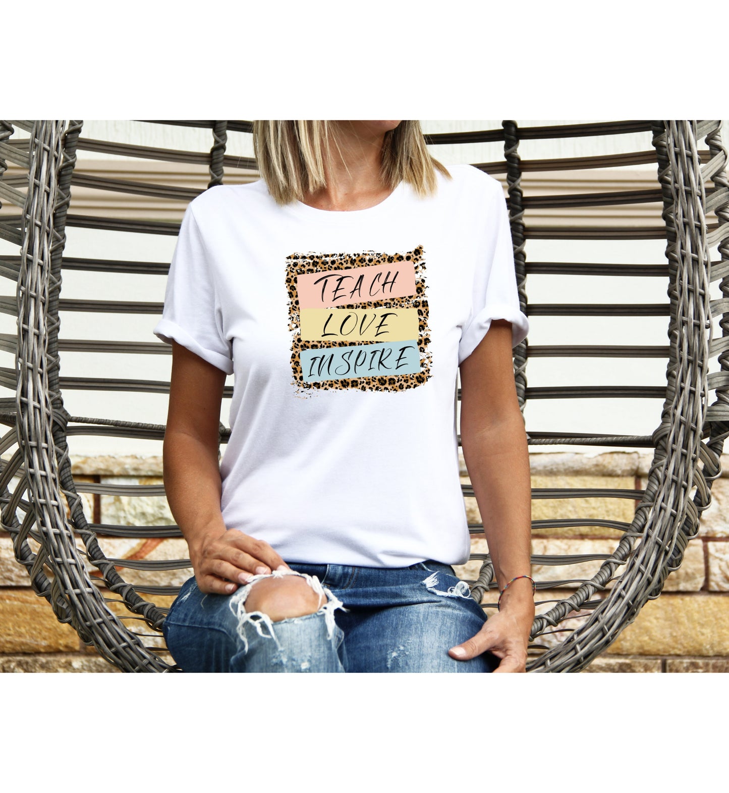 90's Print Teach Love Inspire Jersey Short Sleeve Tee, Vintage Leopard T Shirts 90s, 90s Style Teacher T-Shirt Gift