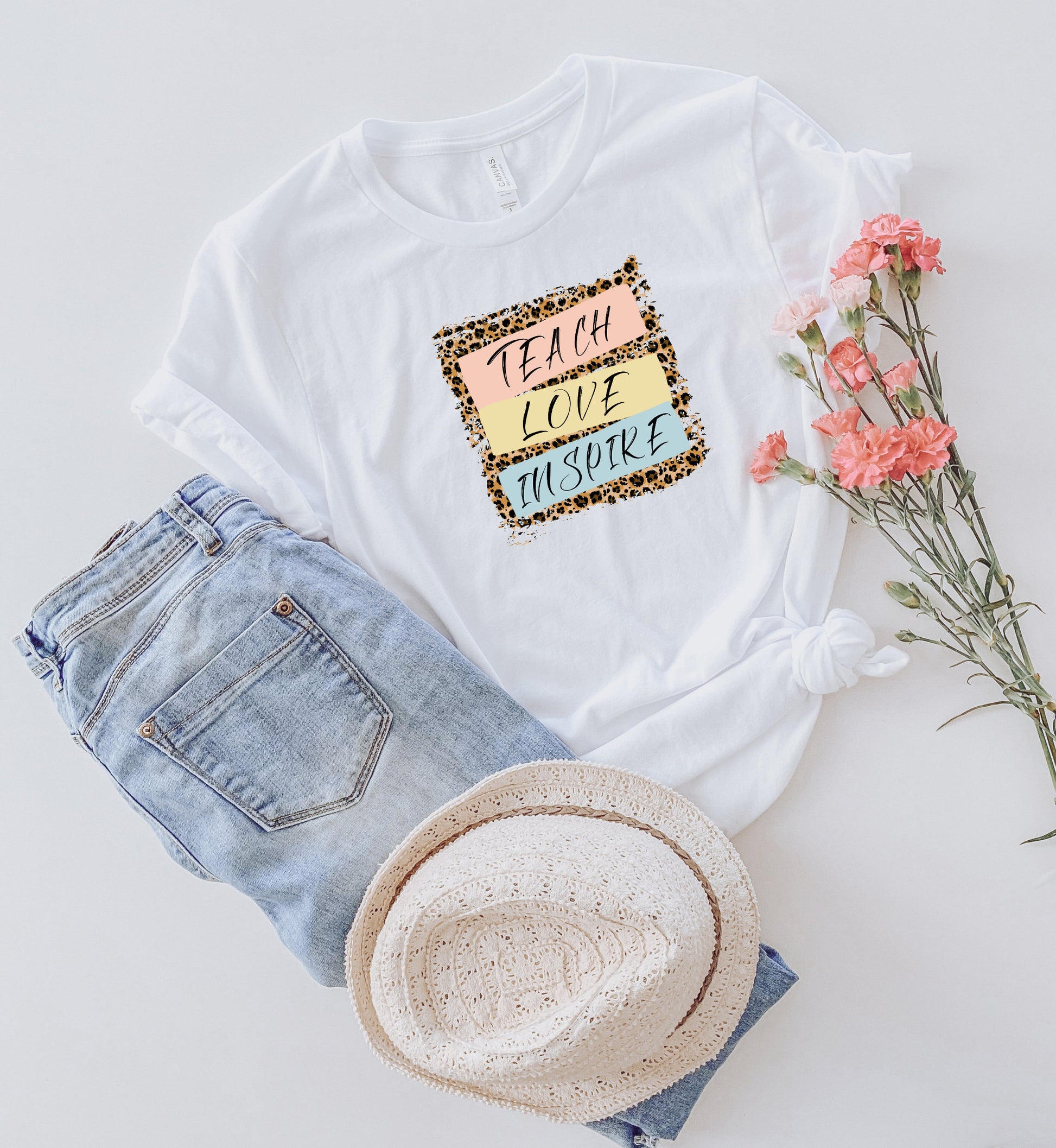 90's Print Teach Love Inspire Jersey Short Sleeve Tee, Vintage Leopard T Shirts 90s, 90s Style Teacher T-Shirt Gift