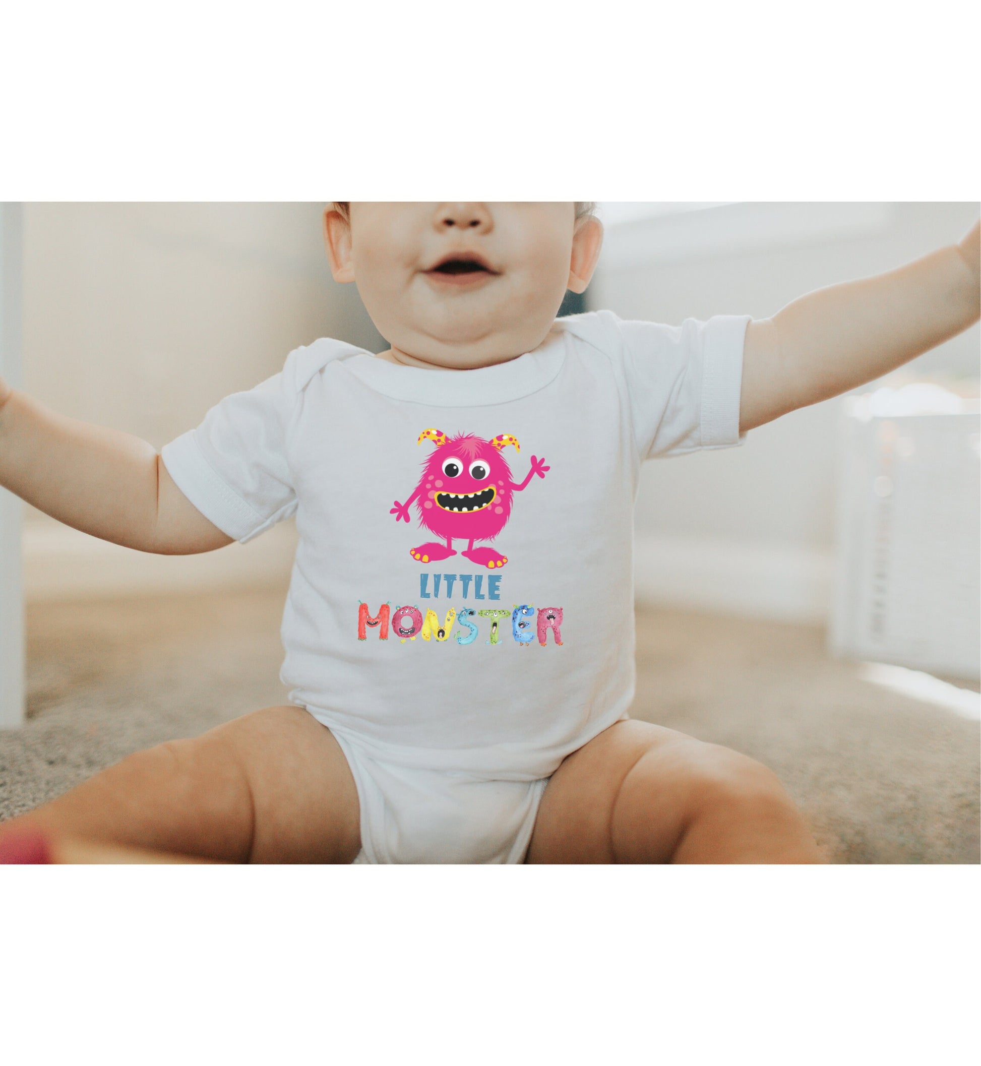 Little Monster Baby Infant Fine Jersey Bodysuit, Cute Baby Shower Gift, Funny Baby Onesie, Adorable Bright Pink Baby Monster Outfit