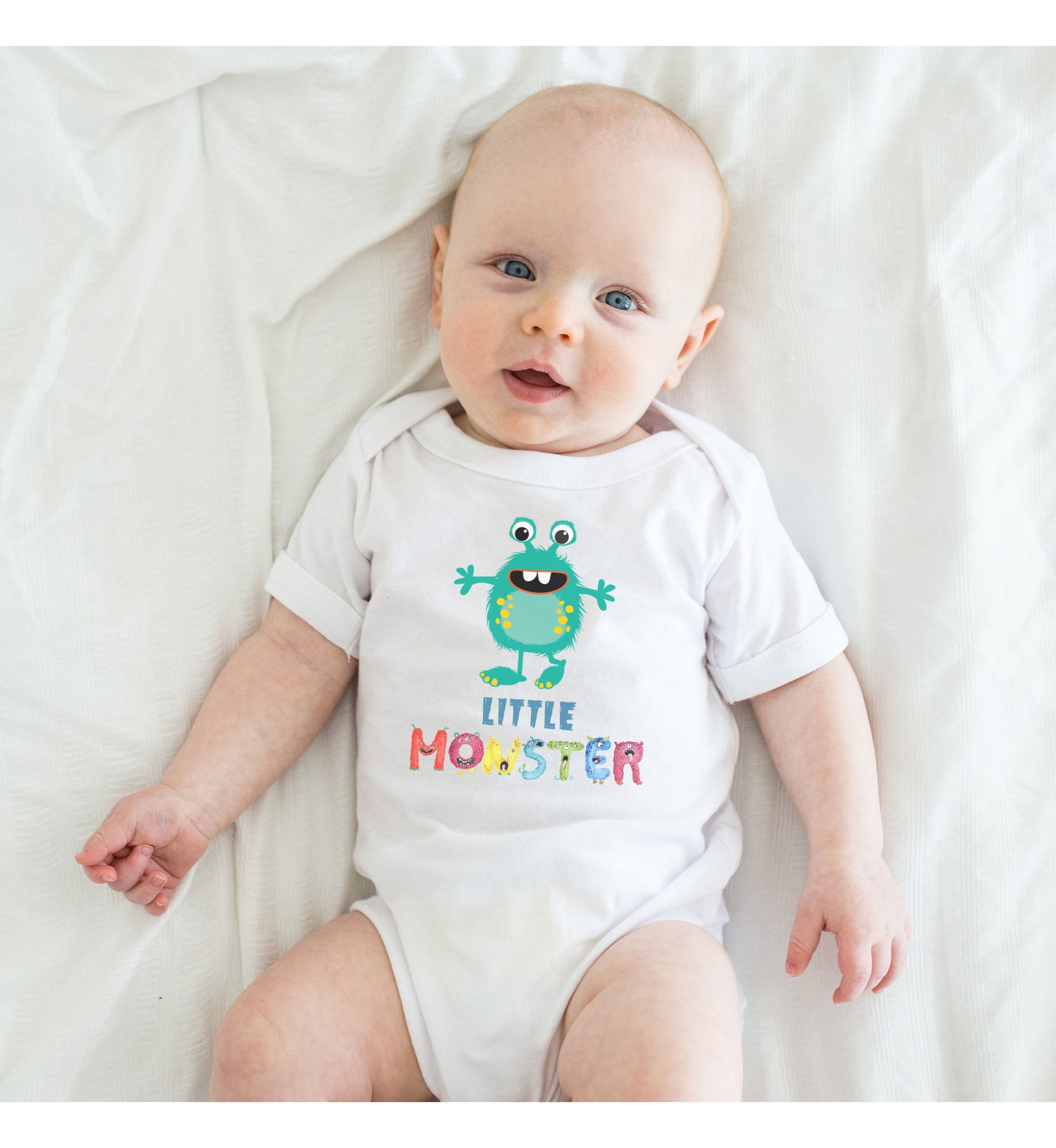Little Monster Baby Infant Fine Jersey Bodysuit, Cute Baby Shower Gift, Funny Baby Onesie, Adorable Turquoise Baby Monster Outfit