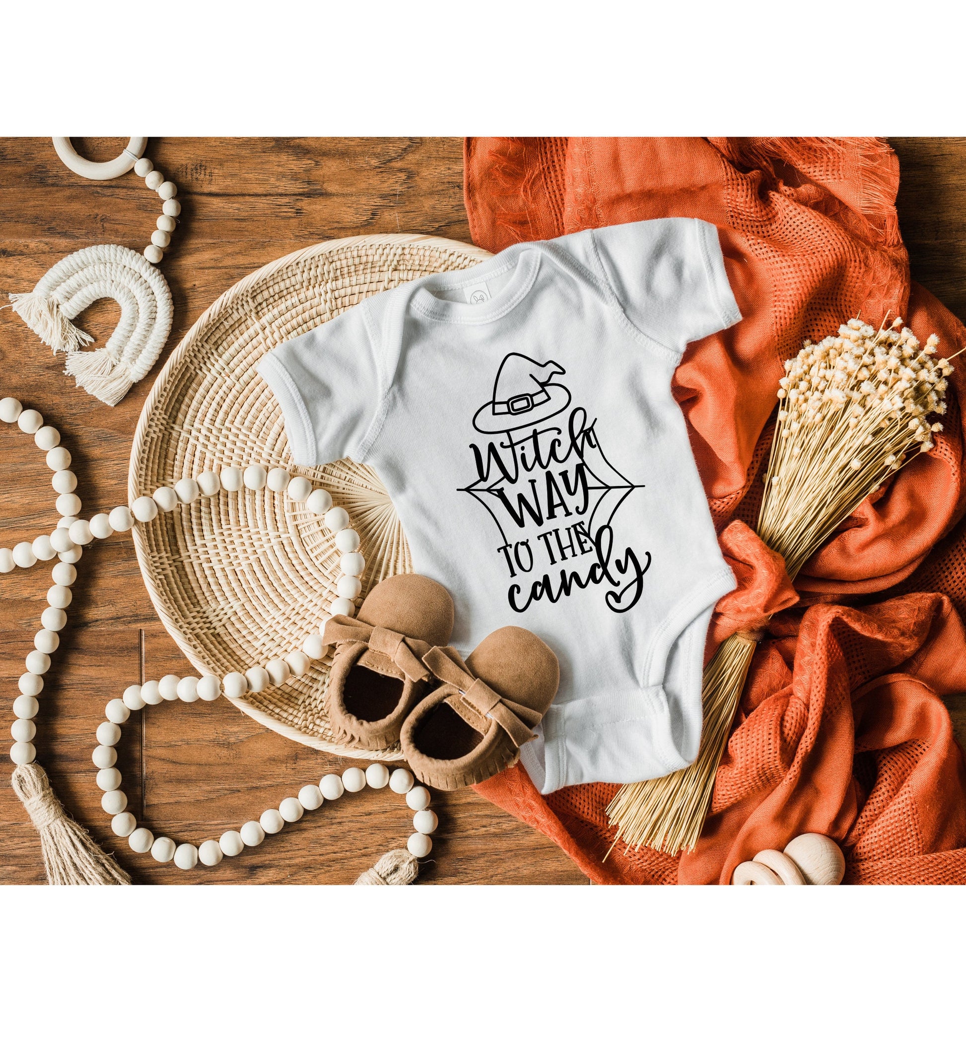 Witch Way to the Candy Infant Fine Jersey Bodysuit, Fall Autumn Halloween Onesie, Autumn Outfit for a Baby Witch, Spooky Scary Witch Tee