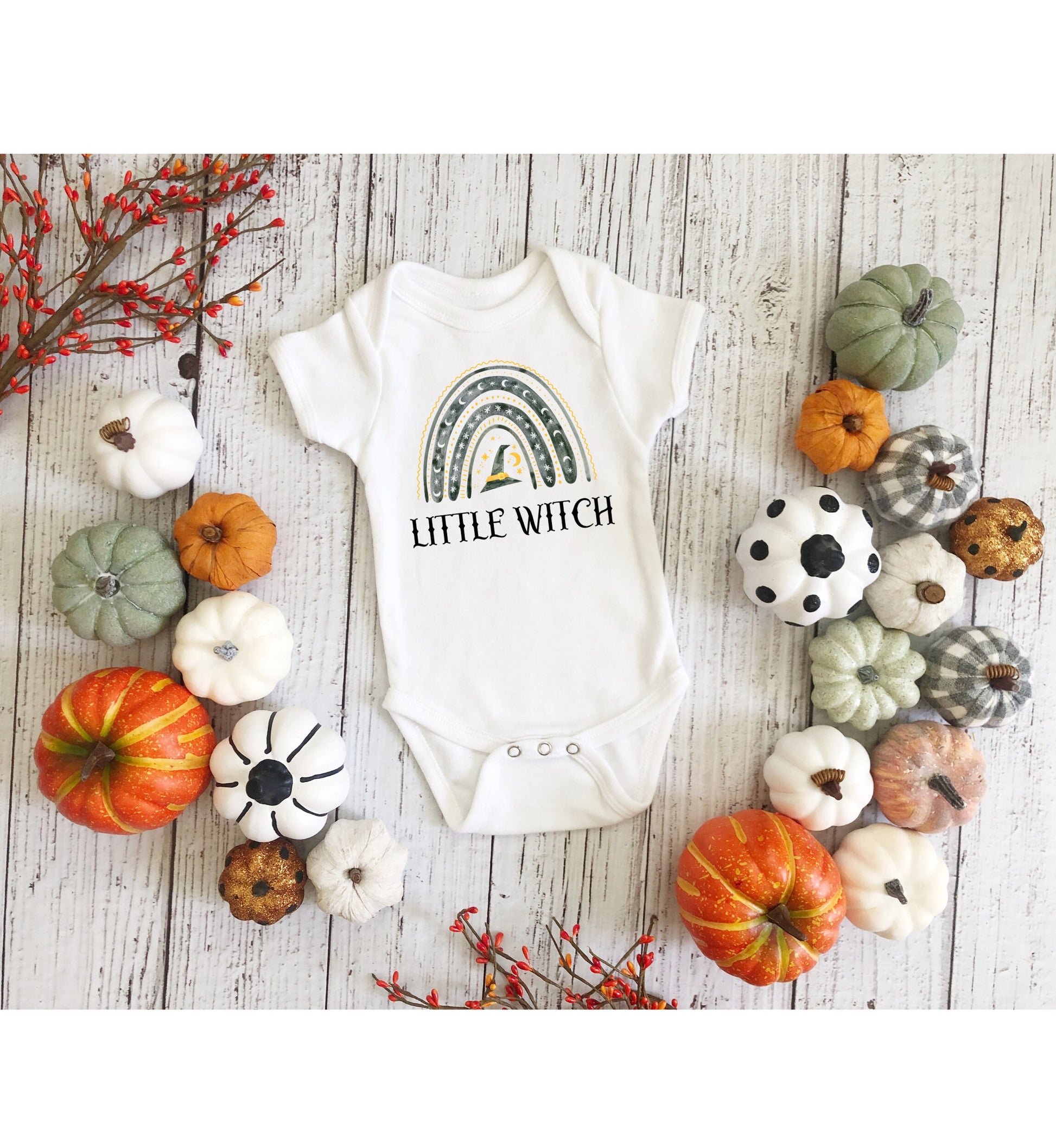 Little Witch Infant Fine Jersey Bodysuit, Infant Fall Shirt T-Shirt Onesie, Autumn Witch Baby Halloween Onsie