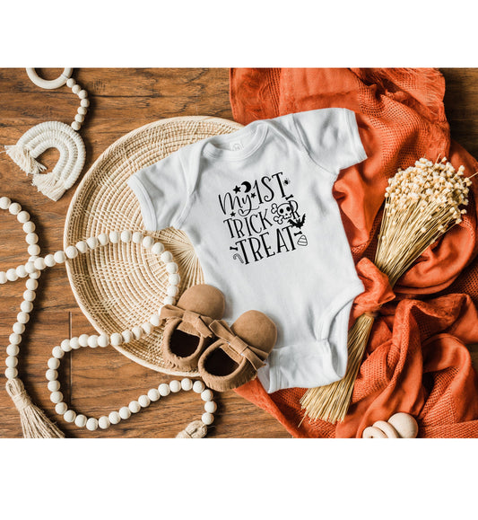 My First Trick or Treat Infant Fine Jersey Bodysuit, My First Halloween Baby Gift, Spooky Fall Baby Outfit, Cute Baby Girl or Boy Onesie