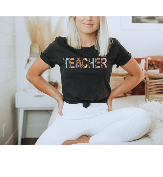 Leopard Teacher Jersey Short Sleeve Tee, T-Shirt Designs for Teachers, Cute Teacher Shirts, Teacher Gift, Elementary School Teacher Shirt