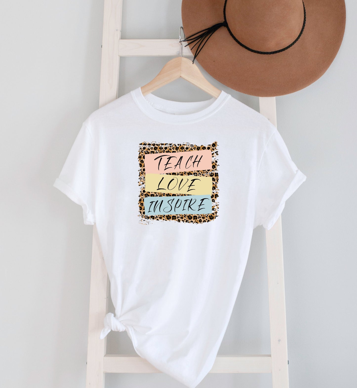 90's Print Teach Love Inspire Jersey Short Sleeve Tee, Vintage Leopard T Shirts 90s, 90s Style Teacher T-Shirt Gift