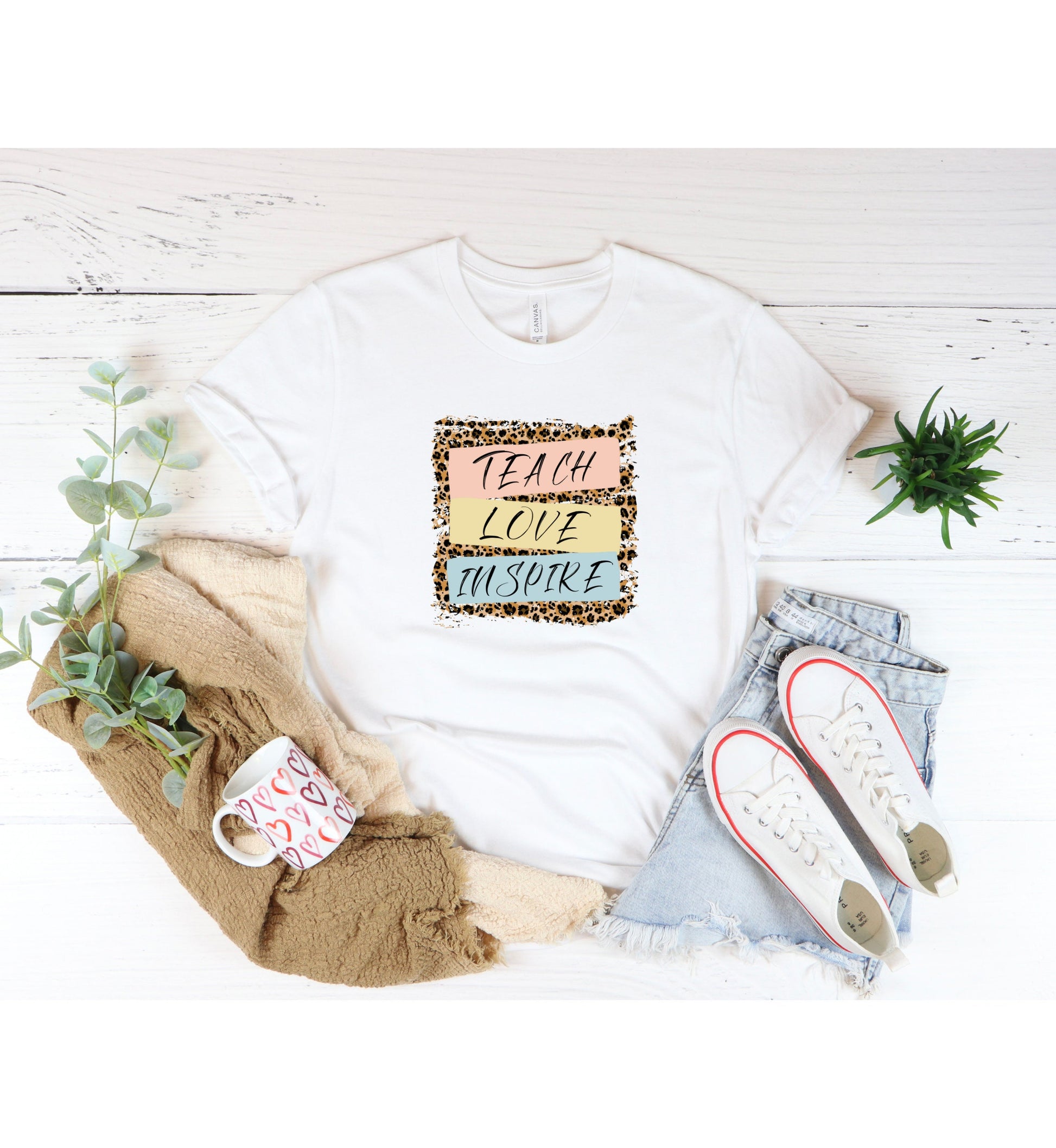 90's Print Teach Love Inspire Jersey Short Sleeve Tee, Vintage Leopard T Shirts 90s, 90s Style Teacher T-Shirt Gift