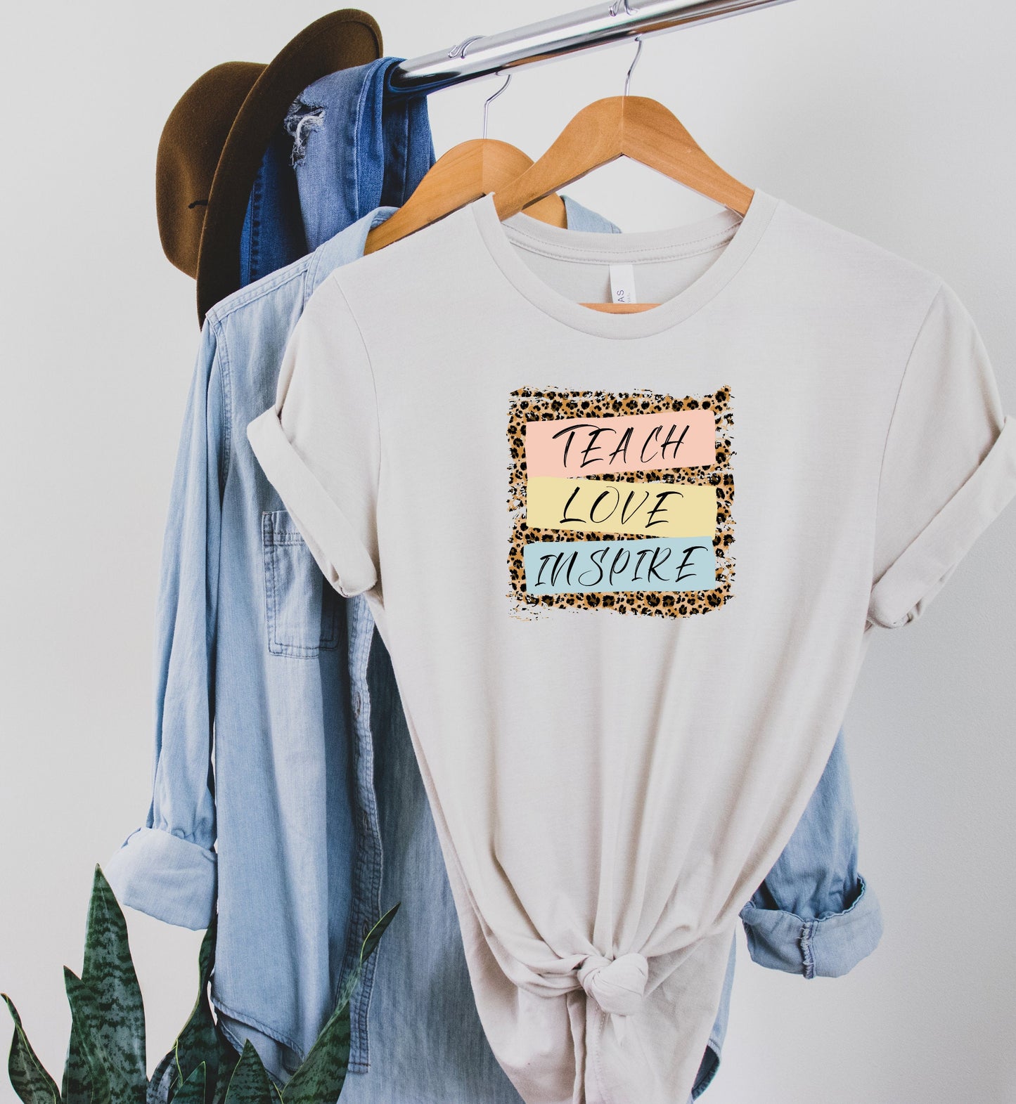 90's Print Teach Love Inspire Jersey Short Sleeve Tee, Vintage Leopard T Shirts 90s, 90s Style Teacher T-Shirt Gift