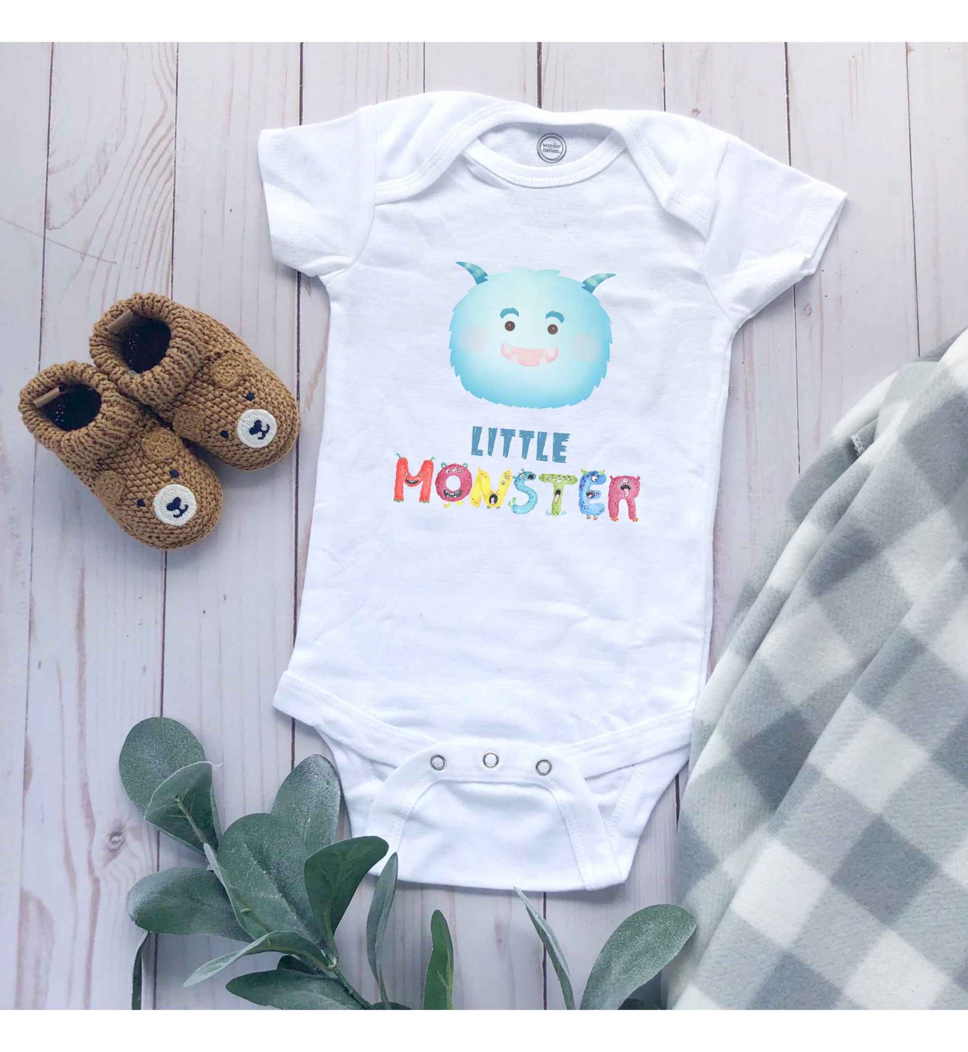 Baby Blue Little Monster Baby Infant Fine Jersey Bodysuit, Cute Baby Shower Gift, Funny Baby Onesie, Adorable Blue Baby Monster Outfit