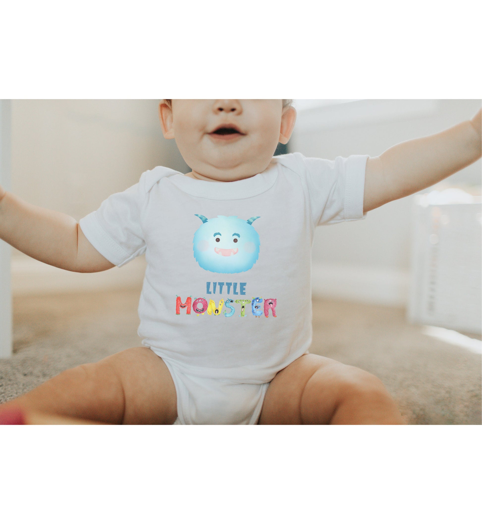 Baby Blue Little Monster Baby Infant Fine Jersey Bodysuit, Cute Baby Shower Gift, Funny Baby Onesie, Adorable Blue Baby Monster Outfit