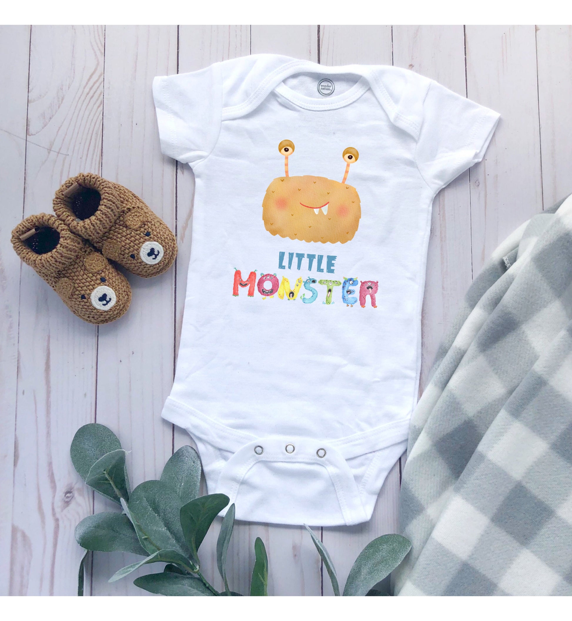 Little Monster Baby Infant Fine Jersey Bodysuit, Cute Baby Shower Gift, Funny Baby Onesie, Adorable Brown Baby Monster Outfit