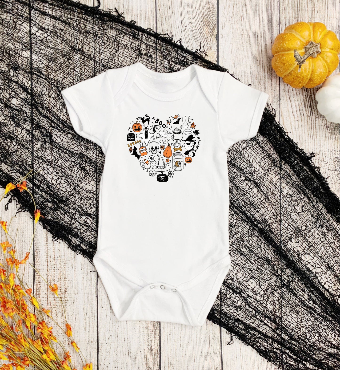Halloween Heart Infant Fine Jersey Bodysuit, Boo Halloween Infant Onsie, Spooky Art Vibes Baby Onesie