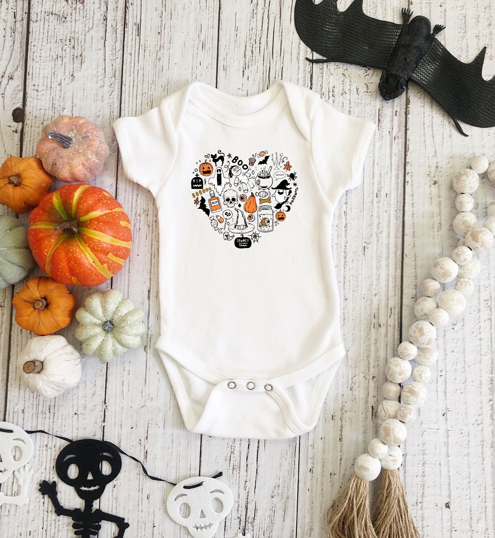 Halloween Heart Infant Fine Jersey Bodysuit, Boo Halloween Infant Onsie, Spooky Art Vibes Baby Onesie